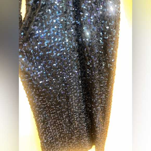 Lilli Diamond Original 60s 70s TRUE VINTAGE Blue Maxi Sequin Dress Long Sleeve L - Picture 4 of 14